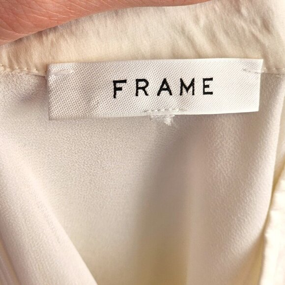 FRAME Silk Puff Sleeve High Collared Blouse w/ Keyhole Sz L - Picture 6 of 8